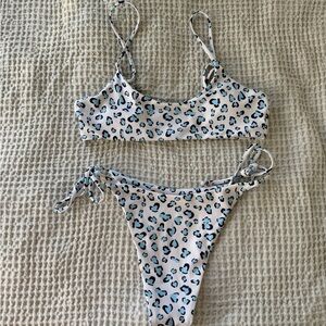 White & Blue Leopard Print Bikini Set - Women's Swim Top & Bottom